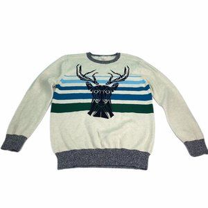 Cat & Jack Sweater Boys Size XL 16 Deer Buck Blue Beige Long Sleeve Winter